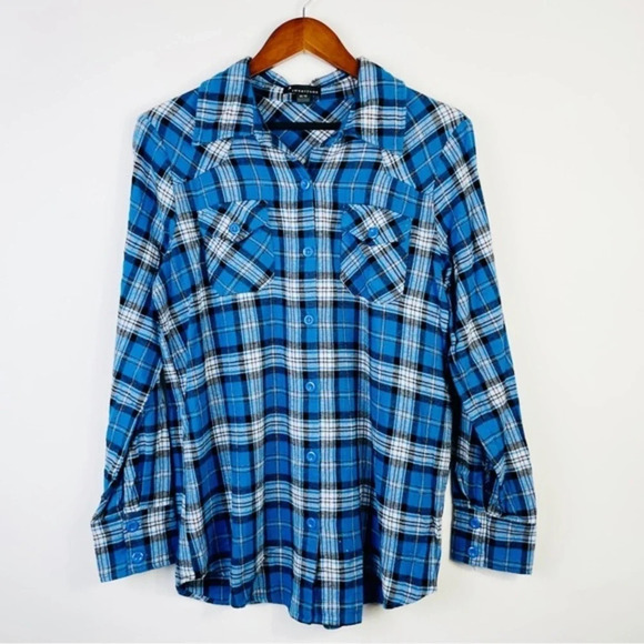 Twentyone Blue Plaid Flannel Button Down Shirt Size Medium - Picture 2 of 6